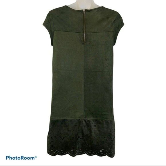 Xhilaration Olive Green Faux Suede Mini Cap Sleeve Dress Size XS - Picture 2 of 6